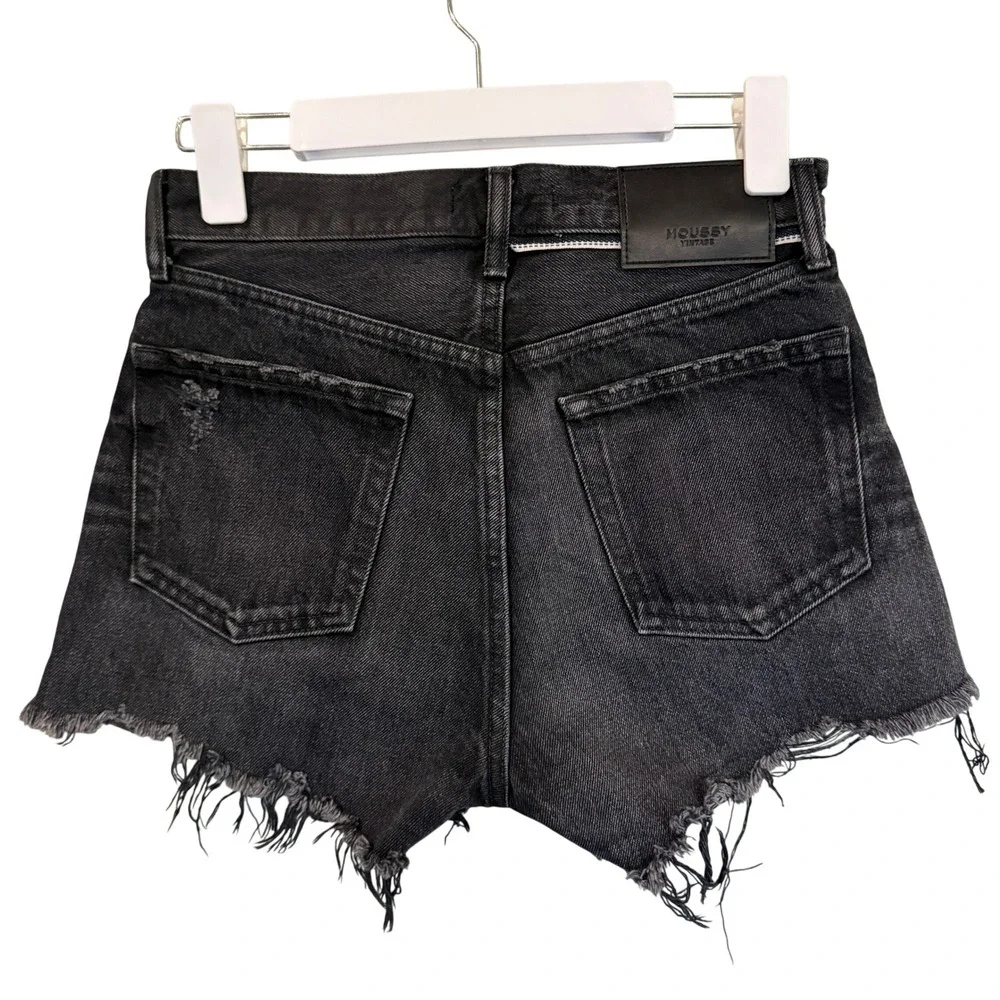 Moussy Vintage Womens Distressed‎ Denim Howa Shorts Black Raw Hem Japan Size 24